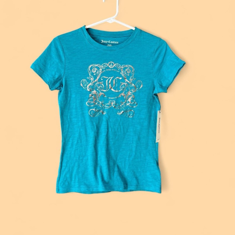 Juicy Couture Blue Short Sleeve Tee with Swirl Design